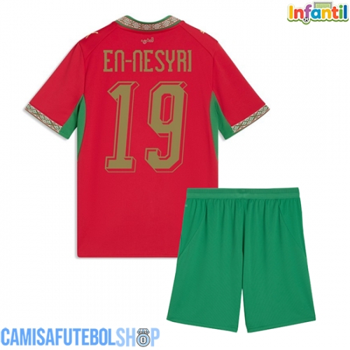 Camisa de time de futebol Marrocos Youssef En-Nesyri #19 Replicas 1º Equipamento Infantil Mundo 2026 Manga Curta (+ Calças curtas)